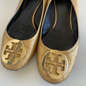 Tory Burch Gold Leather Flats